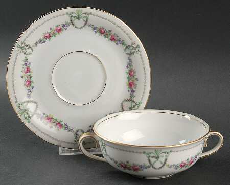 Rose Garland Flat Cream Soup Bowl & Saucer Set by Chateau