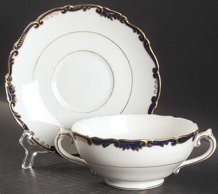 Admiral Cobalt Blue Footed Cream Soup Bowl & Saucer Set