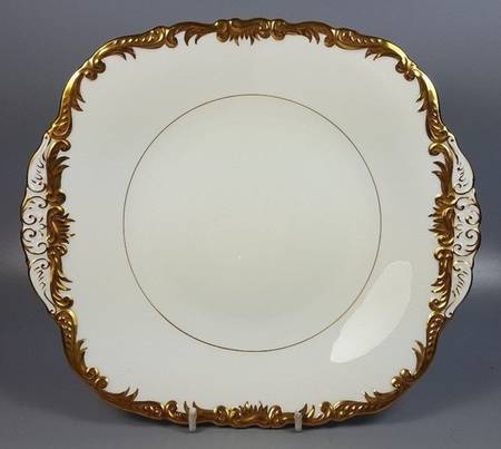 Admiral White and Gold Square Handled Cake Plate