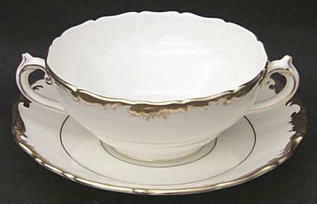 Admiral White and Gold Footed Cream Soup Bowl & Saucer Set
