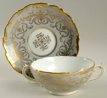 Anniversary Gray Footed Cream Soup Bowl & Saucer Set