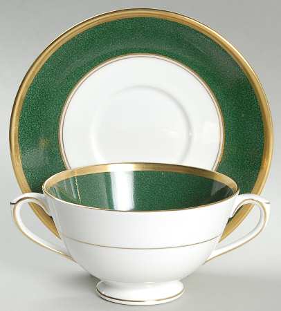 Athlone Green Footed Cream Soup Bowl & Saucer Set