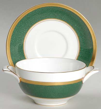 Athlone Green Flat Cream Soup Bowl & Saucer Set