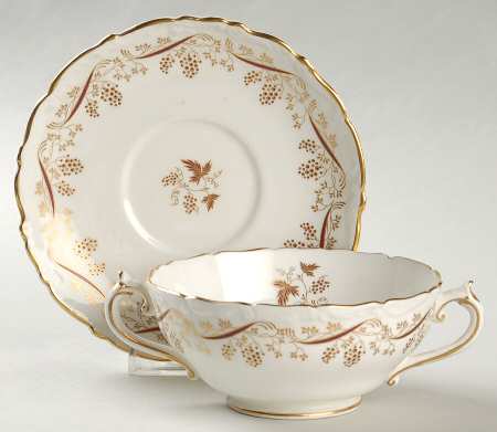 Burgundy Footed Cream Soup Bowl & Saucer Set