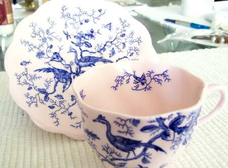 Cairo Blue on White (Raised Edge, No Trim) Footed Cup & Saucer Set