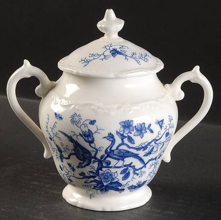 Cairo Blue on White (Raised Edge, No Trim) Sugar Bowl & Lid