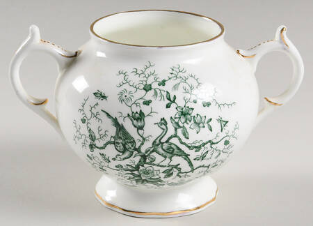 Cairo Green on White (Gold) Sugar Bowl No Lid