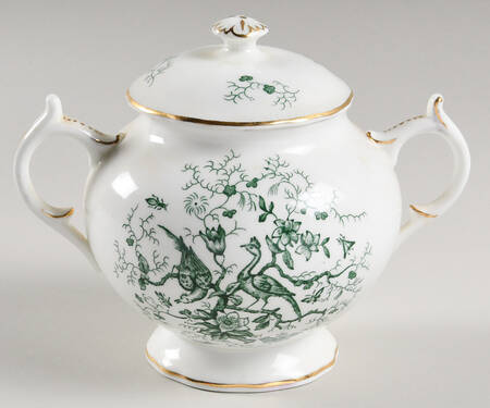 Cairo Green on White (Gold) Sugar Bowl & Lid