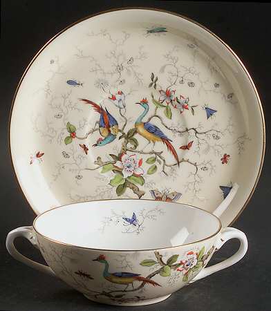 Cairo Multicolor On Ivory (Gold Trim) Flat Cream Soup Bowl & Saucer Set