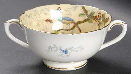 Cairo Multicolor On Ivory (Gold Trim) Footed Cream Soup Bowl