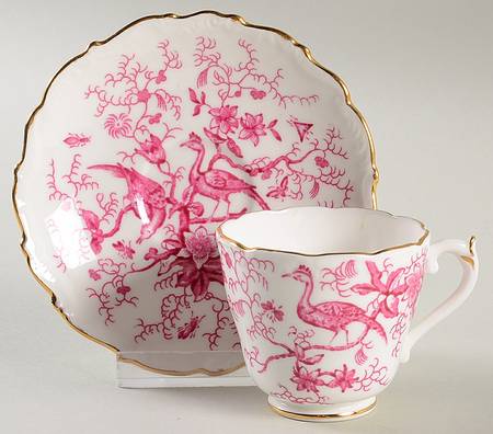 Cairo Pink On White (Raised Edge, Gold) Footed Demitasse Cup & Saucer Set