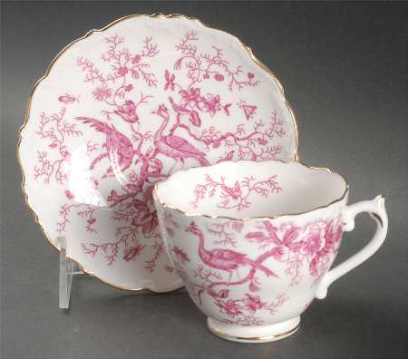 Cairo Pink On White (Raised Edge, Gold) Footed Cup & Saucer Set
