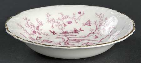 Cairo Pink On White (Raised Edge, Gold) Fruit/Dessert (Sauce) Bowl