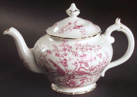 Cairo Pink On White (Raised Edge, Gold) Mini Teapot & Lid