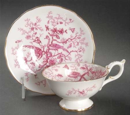 Cairo Pink On White (Not Raised, Gold) Footed Cup & Saucer Set