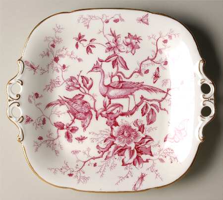 Cairo Pink On White (Not Raised, Gold) Square Handled Cake Plate