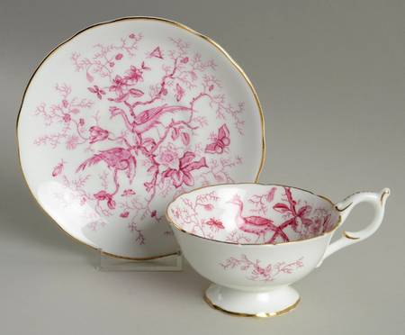 Cairo Pink On White (Not Raised, Gold) Footed Cup & Saucer Set