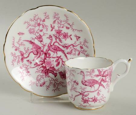 Cairo Pink On White (Not Raised, Gold) Footed Demitasse Cup & Saucer Set