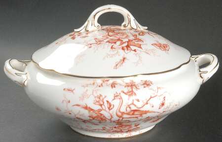 Cairo Rust On White (Not Raised, Gold) Round Covered Vegetable