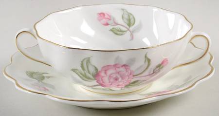 Camellia (Gold Trim) Flat Cream Soup Bowl & Saucer Set
