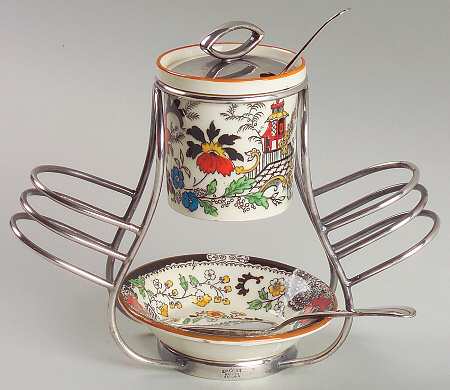 Canton (Cream) Toast Server W/Jam Jelly, Butter & Metal Stand