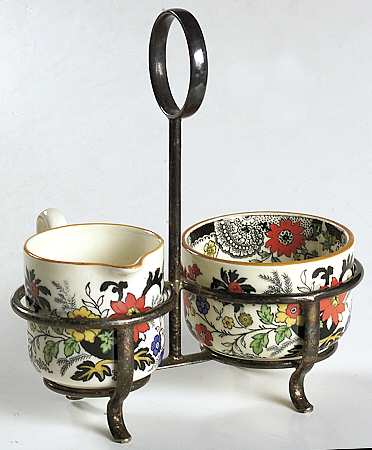 Canton (Cream) Mini Creamer & Sugar W/Metal Stand
