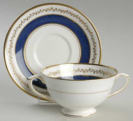 Cardova Cobalt Blue Footed Cream Soup Bowl & Saucer Set