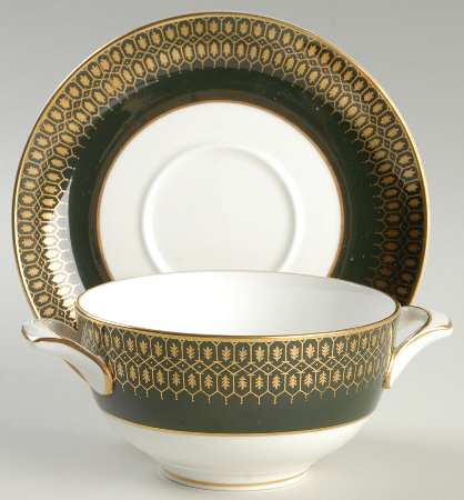 Chateau Green (Smooth Edge) Footed Cream Soup Bowl & Saucer Set
