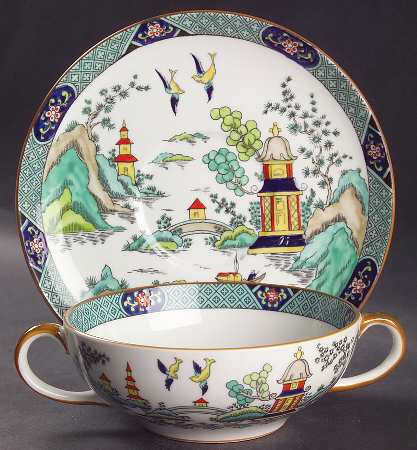 Chinese Willow Flat Cream Soup Bowl & Saucer Set