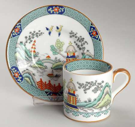 Chinese Willow Flat Demitasse Cup & Saucer Set