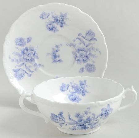 Divinity Blue Footed Cream Soup Bowl & Saucer Set