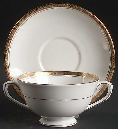 Elite Gold Footed Cream Soup Bowl & Saucer Set