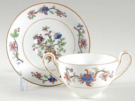 Flower Pot (Brown Trim, Smooth) Bouillon Cup & Saucer