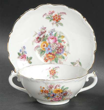 Fragrance (9504, Raised Edge) Footed Cream Soup Bowl & Saucer Set