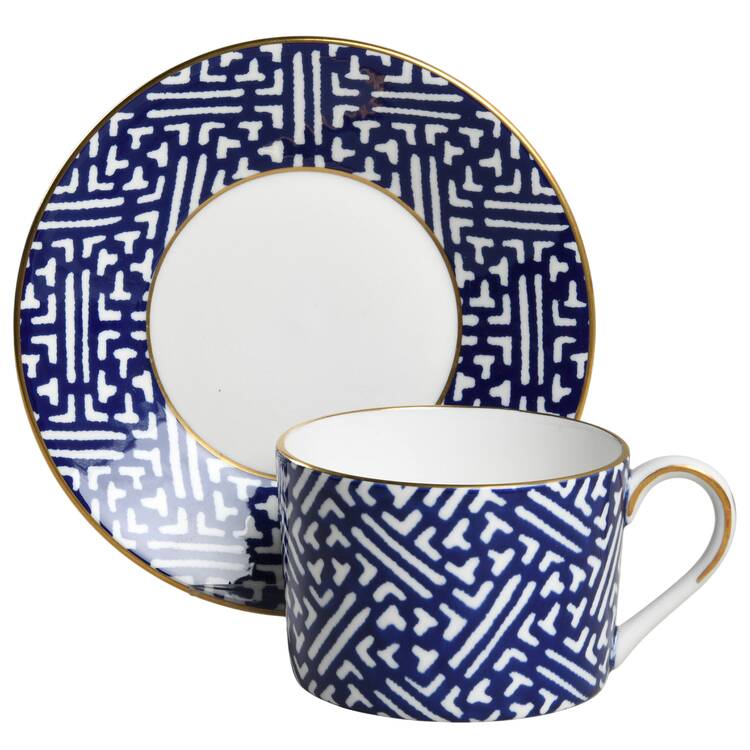Fretwork Blue (Canton) Flat Cup & Saucer Set