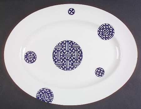 Fretwork Blue (Canton) 15" Oval Serving Platter