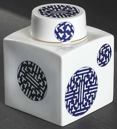 Fretwork Blue (Canton) Tea Caddy & Lid