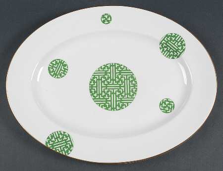Fretwork Green (Shanghai) 15" Oval Serving Platter