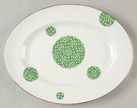 Fretwork Green (Shanghai) 14" Oval Serving Platter