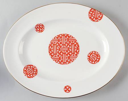 Fretwork Red 14" Oval Serving Platter by Coalport