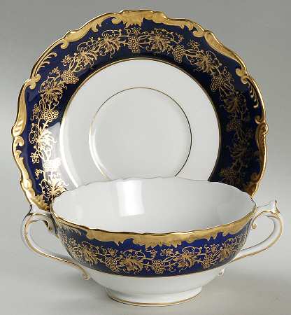 Hazelton Cobalt Blue Footed Cream Soup Bowl & Saucer Set
