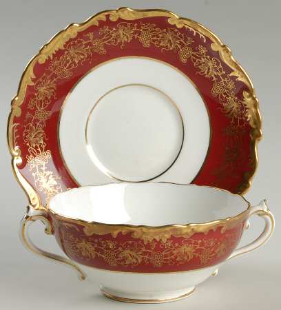 Hazelton Maroon Footed Cream Soup Bowl & Saucer Set