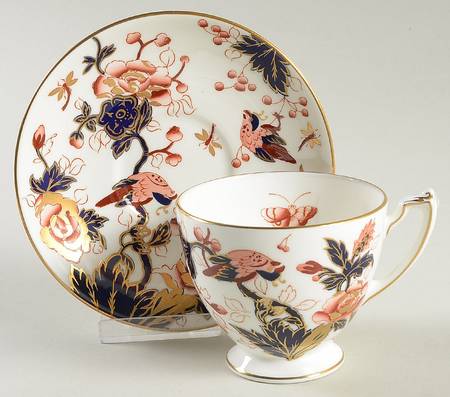 Hong Kong (New Backstamp, Mauve Flowers) Footed Cup & Saucer Set