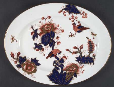 Hong Kong (New Backstamp, Mauve Flowers) 15" Oval Serving Platter
