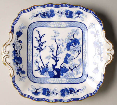 Indian Tree Blue Square Handled Cake Plate