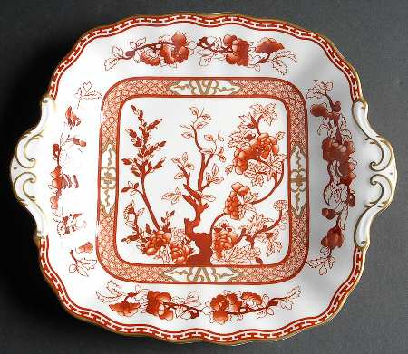 Indian Tree Coral (Scalloped) 10" Square Handled Cake Plate