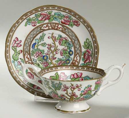 Indian Tree Multicolor (Semi Scalloped) Footed Bouillon Cup & Saucer