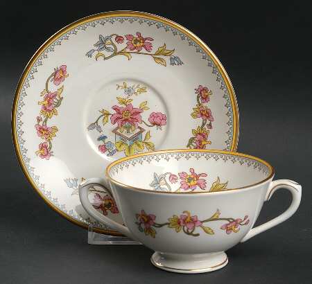 Persian Flower Footed Cream Soup Bowl & Saucer Set