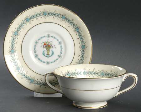 Queen Elizabeth Ivory Footed Cream Soup Bowl & Saucer Set