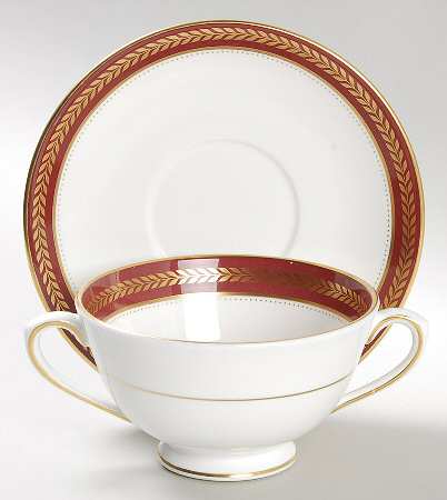Red Wheat Footed Cream Soup Bowl & Saucer Set
